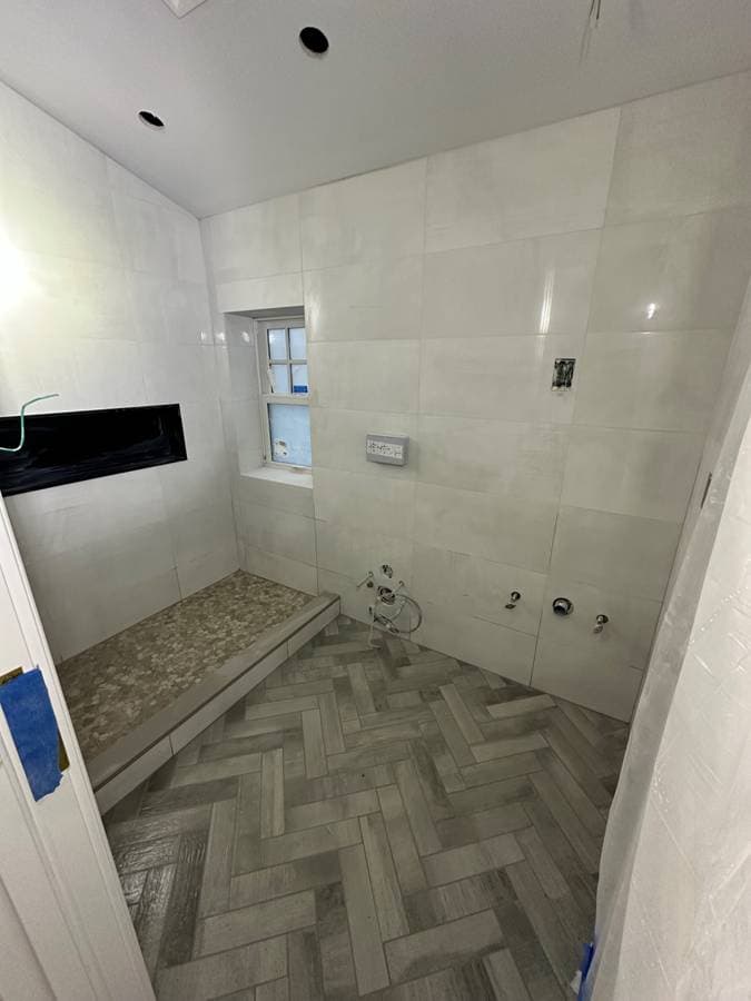 picture of a painting and construction bathroom remodel in long island new york city